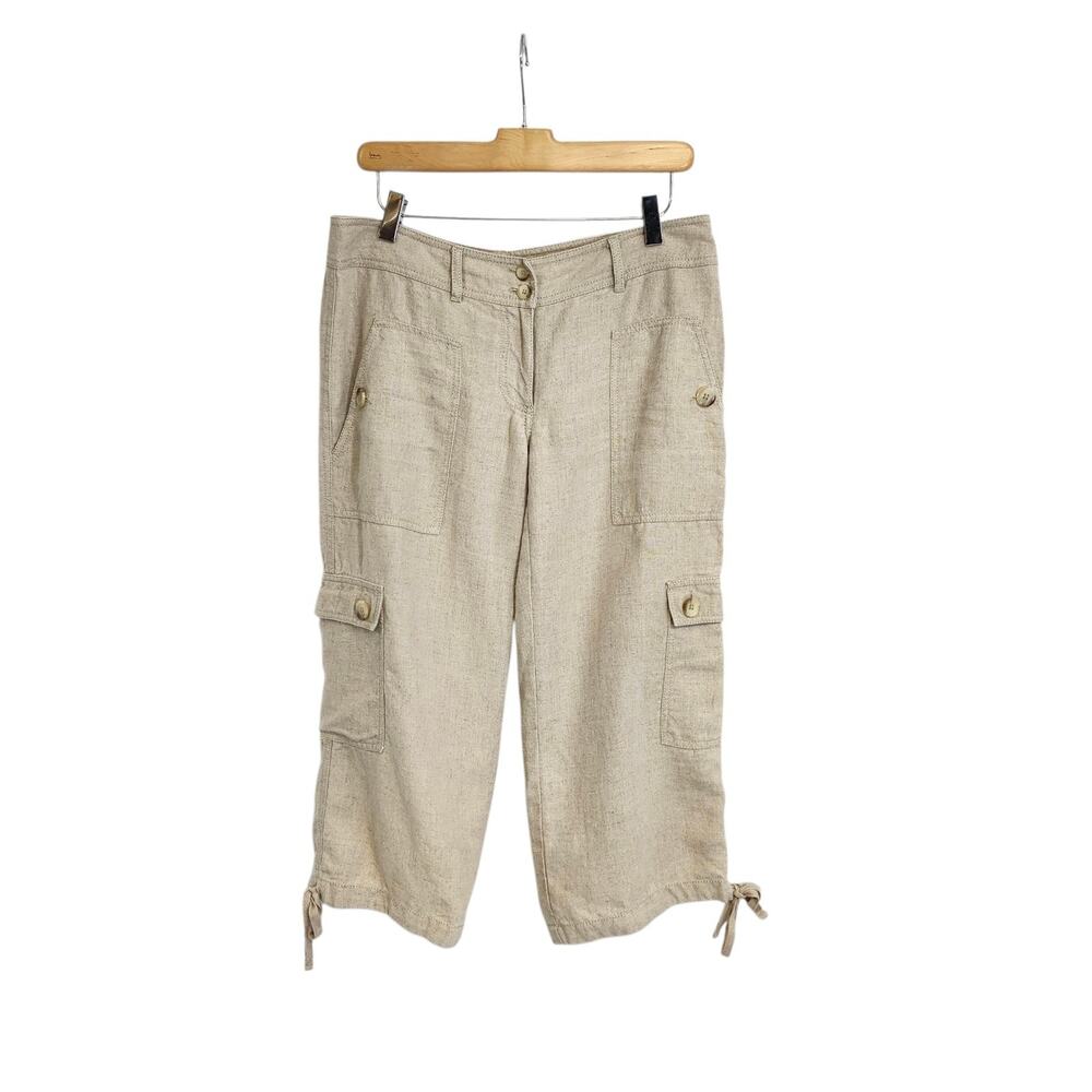 Michael Michael Kors Beige Khaki Linen Cargo Capri Pants Size 6